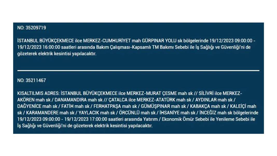 İstanbul'un bu ilçelerinde yaşayanlar dikkat: Elektrik kesintisi için hazır olun 15